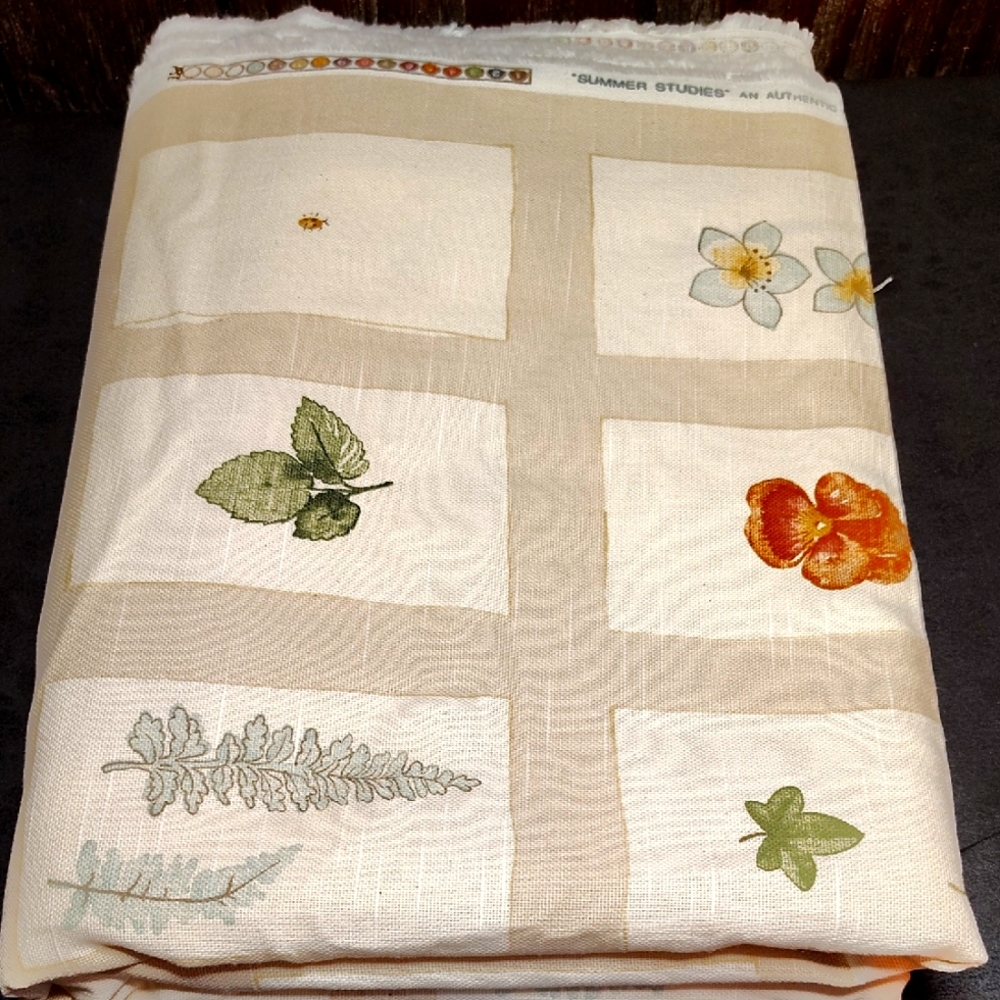 Floral Print Fabric with Beige Grid
